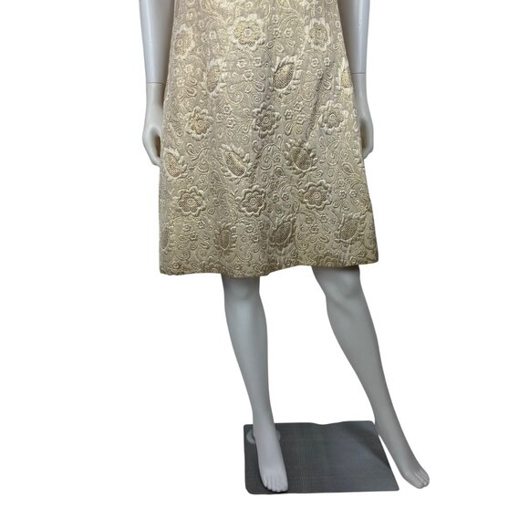 Vintage 60s Brocade Dress Womens Small Gold Floral Cocktail Shift - Picture 6 of 11